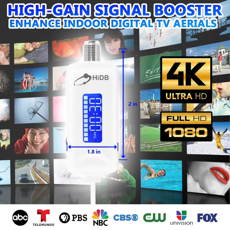 HIDB TV Antenna Amplifier Signal Booster, 25dBi High Gain Amplifier for 4K/1080p TVs, Low Noise, Adjustable Gain & Timer, USB Powered, Digital Signal Amplifier Boosts Weak Signals, Works with Smart TVs - Image 2